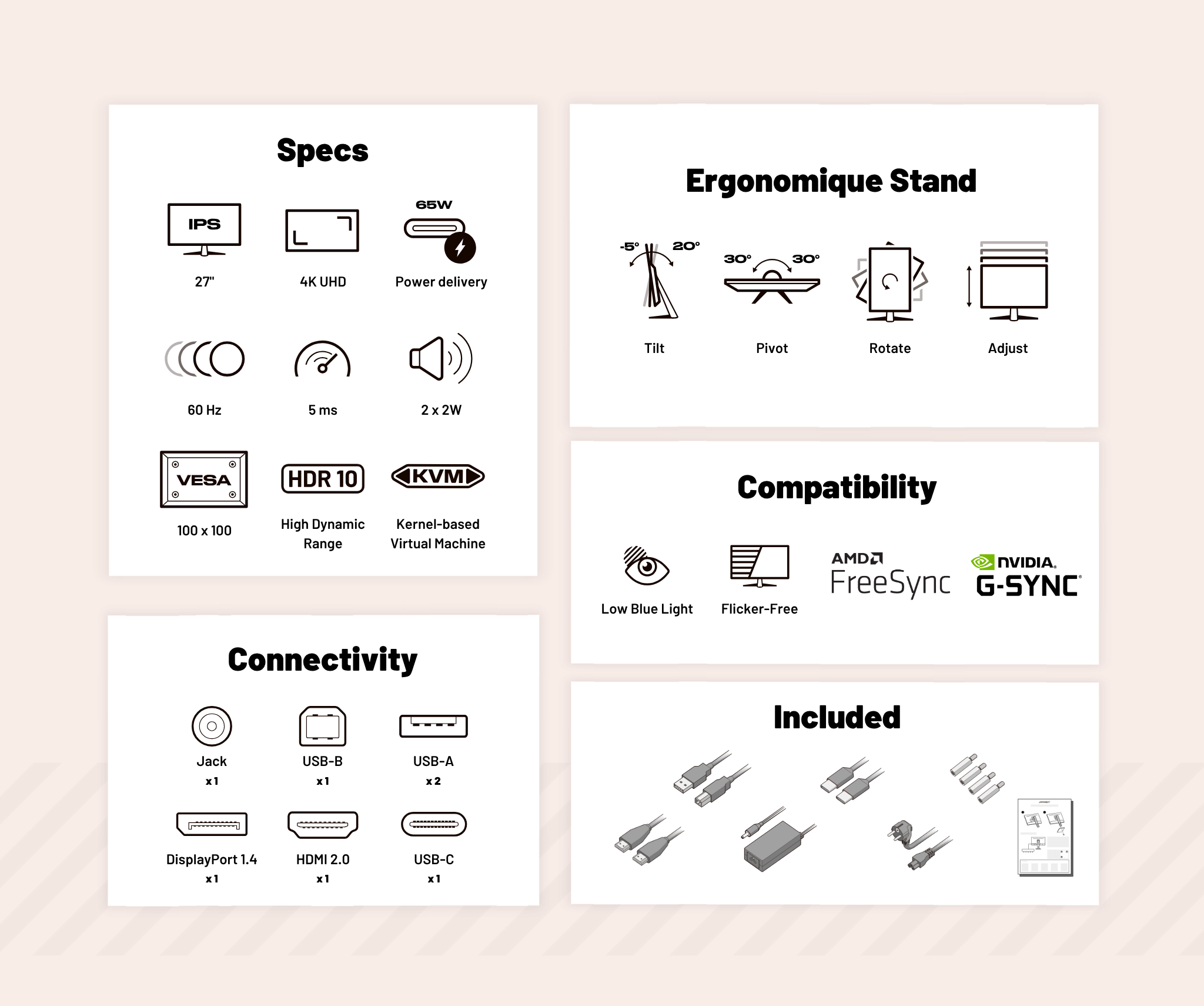 Écran PC Bureautique | 27" | 4K UHD | USB-C (+ charge 65W)