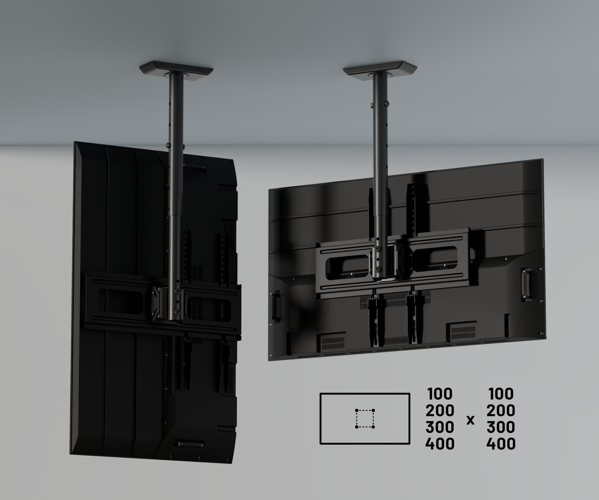 Ceiling mount for large format monitors 32” to 75”