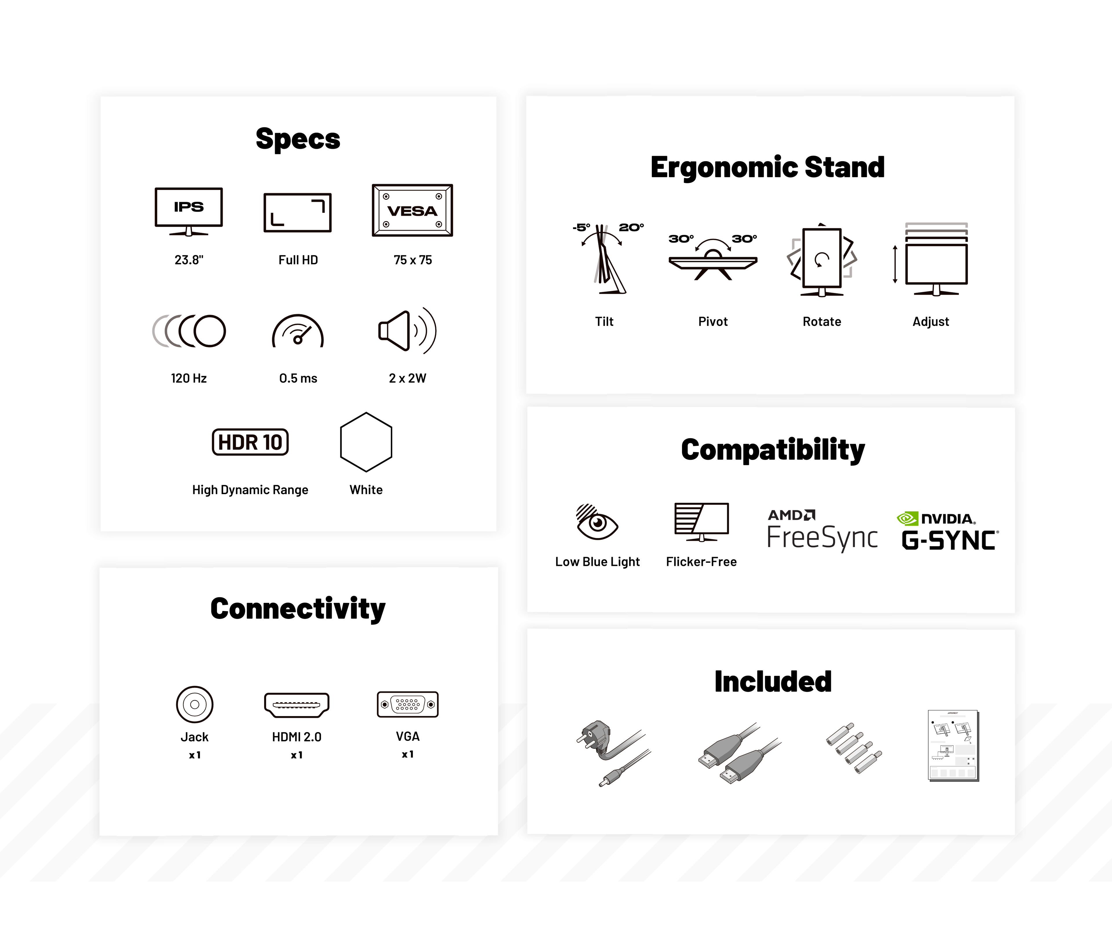 Gaming/Deskwork monitor | 23.8" | IPS | FHD | 120Hz | Pastel White