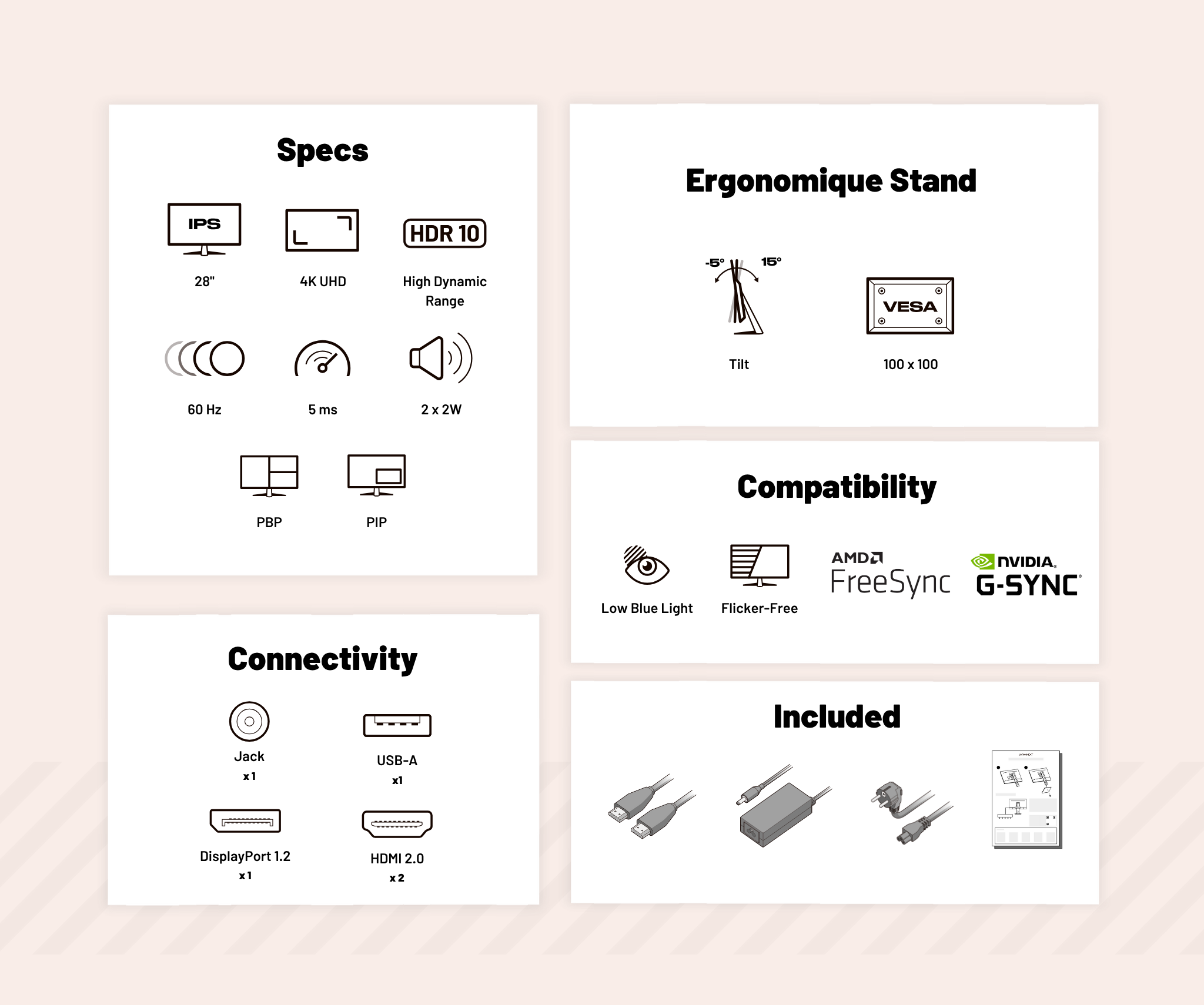 Écran PC Bureautique | 28" | 4K UHD | 60Hz | Blanc