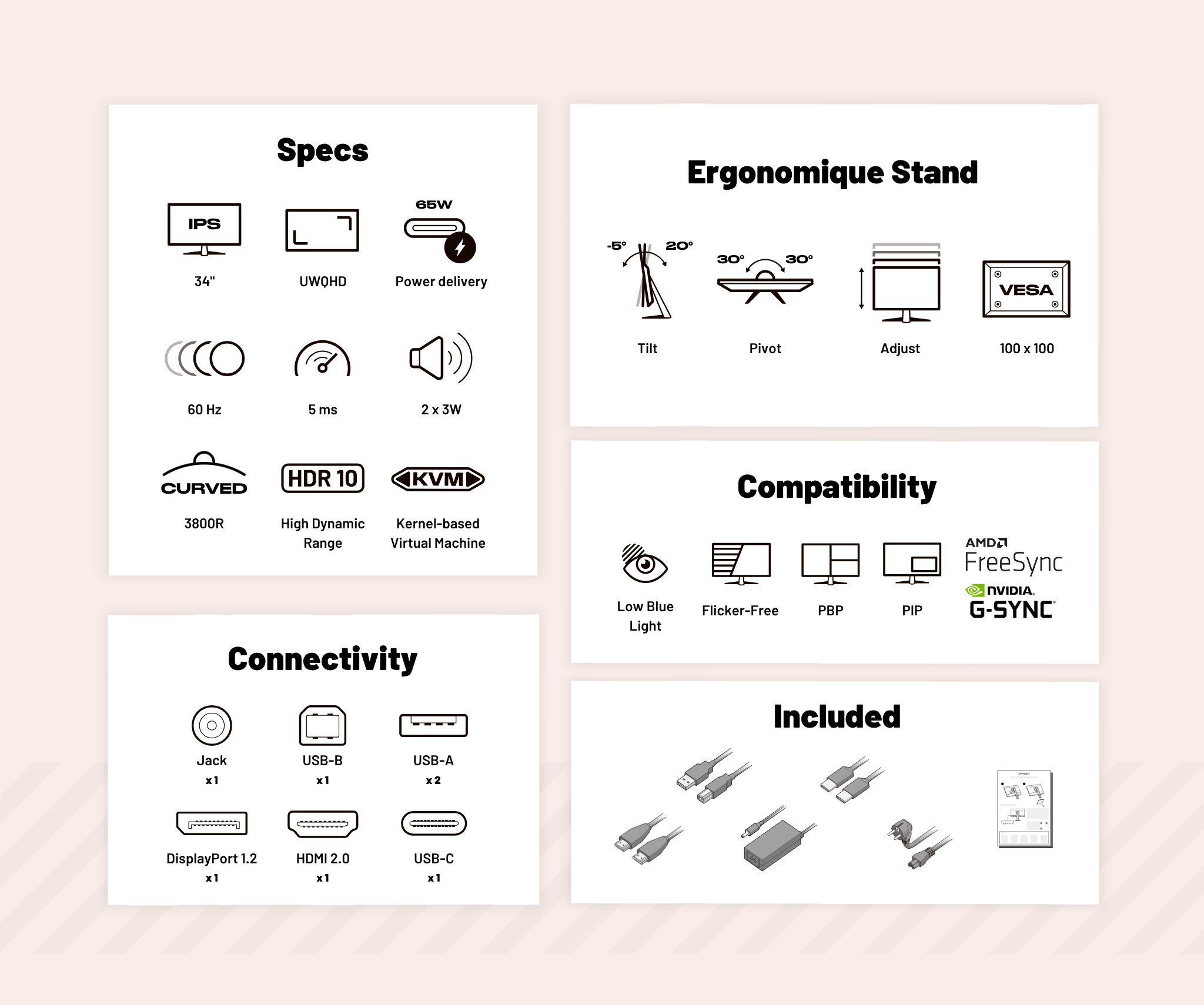 Écran PC Incurvé | 34" | UWQHD | Dalle IPS | Blanc