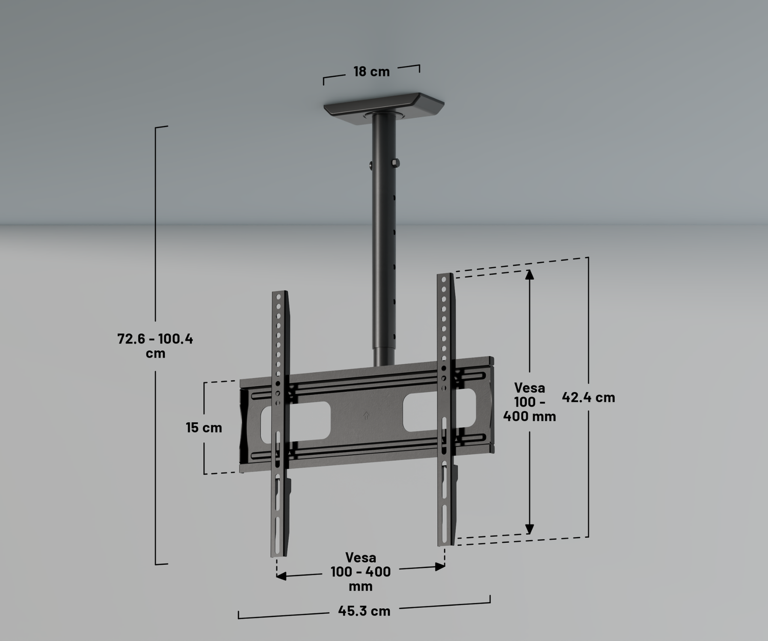 Ceiling mount for large format monitors 32” to 75”