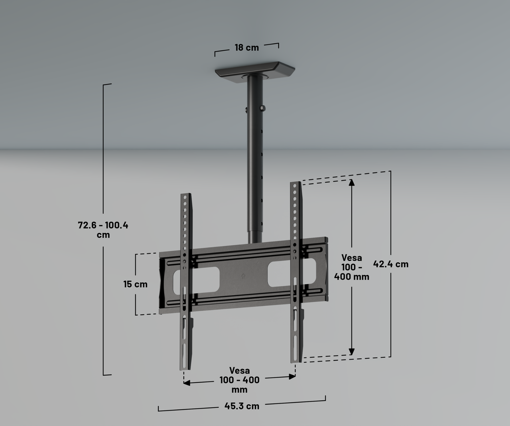 Ceiling mount for large format monitors 32” to 75”