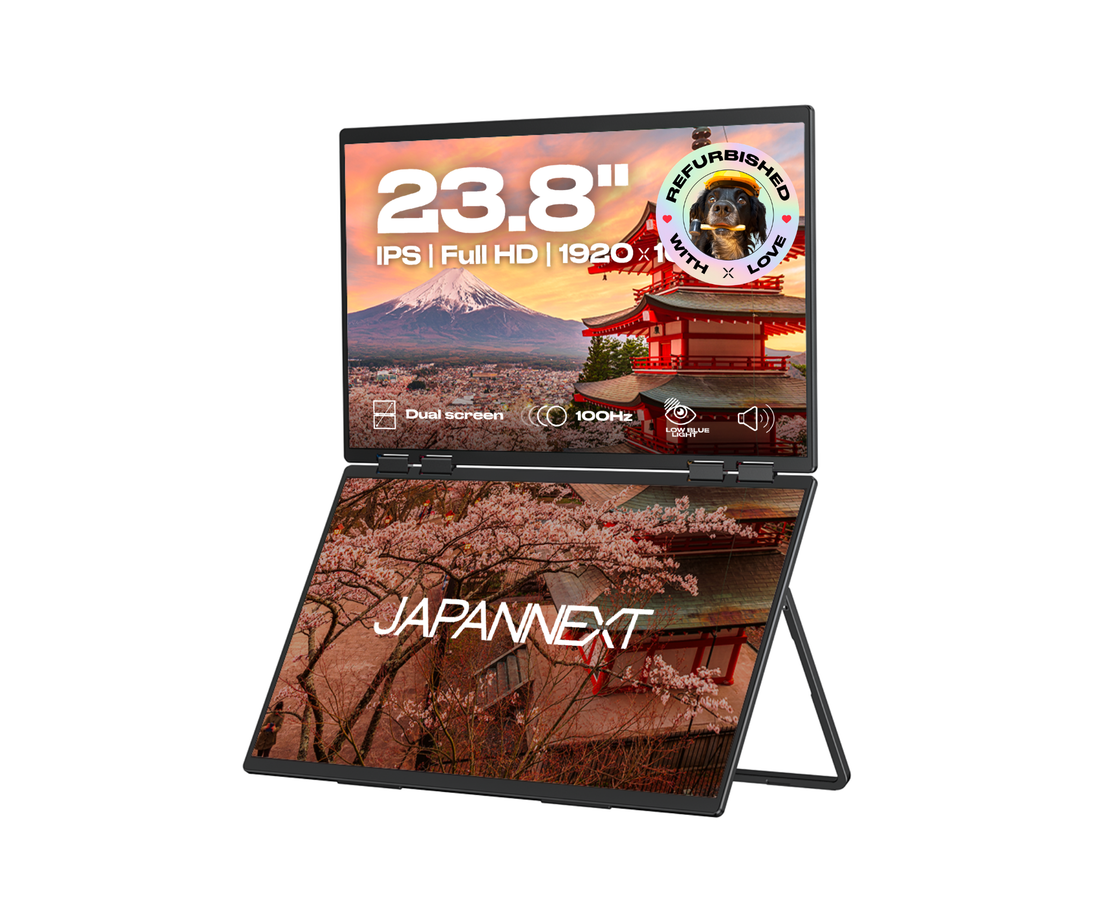 Double écran mobile Japannext 2 x 23,8 pouces Full HD IPS reconditionné, deux dalles superposées sur béquille