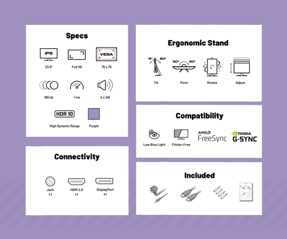 Gaming/Deskwork Monitor | 23.8" | IPS | Full HD | 165Hz | Pastel Purple