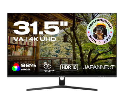 Écran PC bureautique Japannext 31,5 pouces 4K UHD dalle VA reconditionné, noir sur pied en V, HDR10