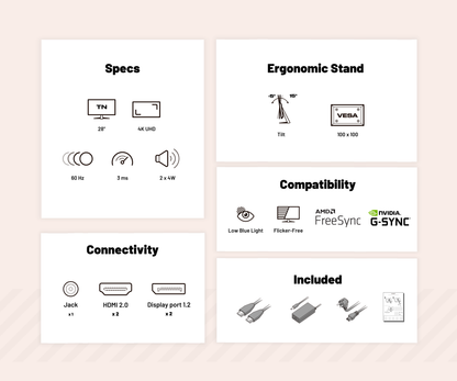 Écran PC Bureautique | 28&quot; | 4K UHD | 60Hz